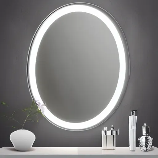 Prompt: zen minimalist modern vanity mirror soft light with flowers