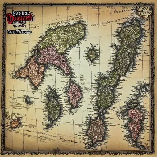 Image similar to dungeons and dragons world map of crandalthyl old, detailed, worn, dusty, ink