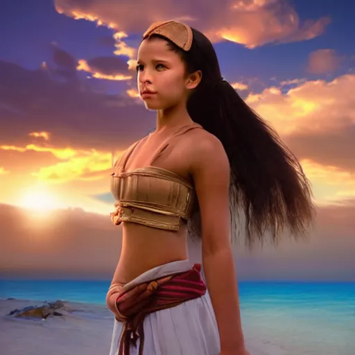 Image similar to photo, real life katara from avatar, beach, sand 7 2 8 4 5 intrinsic details, highly artistic, volumetric lighting