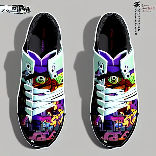 Image similar to fantasy anime jrpg sneaker design designed by studio ghibli, chrono trigger guilty gear style, aztec mayan street fashion native punk sneaker design, hip hop sneaker design with subtle mayan patterns, gapmoe yandere grimdark, trending on pixiv fanbox, painted by greg rutkowski makoto shinkai takashi takeuchi studio ghibli, akihiko yoshida