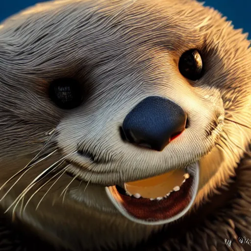 Image similar to portrait of the cutest sea otter ever, fluffy, photorealistic, soft lighting, unreal engine