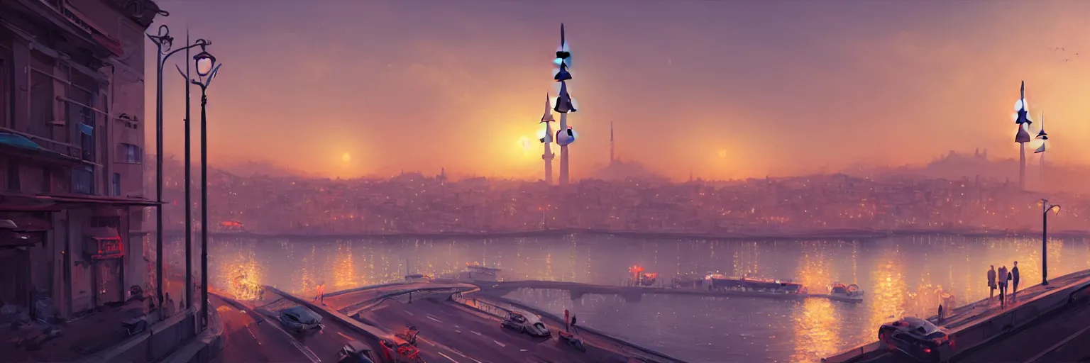 Image similar to a cinematic scene from istanbul bridge, concept art by nick ford and sylvain sarrailh,