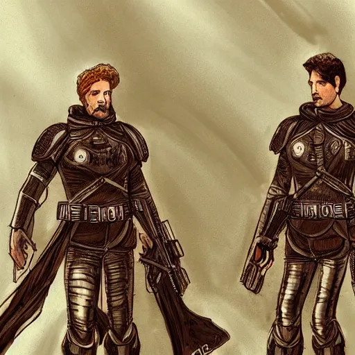 Image similar to Harkonnen and Atreides soldiers concept art, Denis Villeneuve, trending on Artsation, Cinematographic,