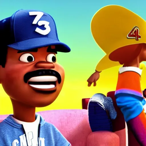 Image similar to a tv still of Chance The Rapper starring in a 2006 Pixar Animated movie