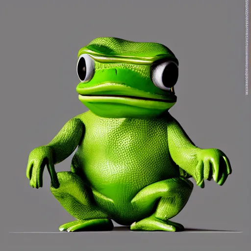 Prompt: perfectly accurate miniature figure of pepe the frog wearing jeans and a black leather jacket, soft textures, skin texture, clothing, 3d sculpture, textured, fine detail, lifelike, photo, high resolution, octane render, post processing, after effects, trending on artstation