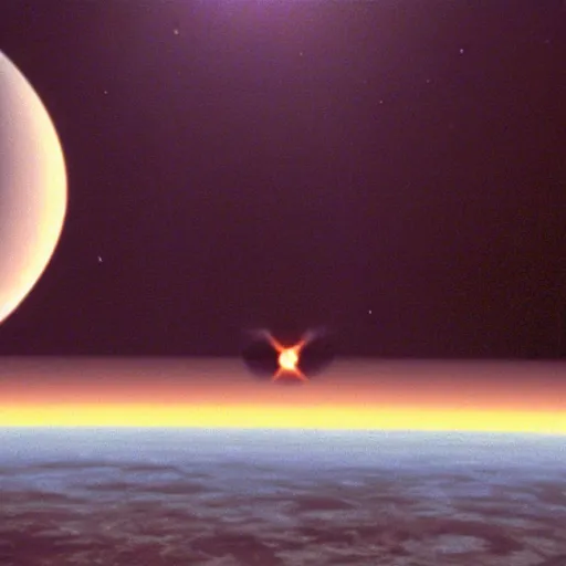 Image similar to cinematic shot of o'neil cylinder orbiting venus, 2 0 0 1 : a space odyssey