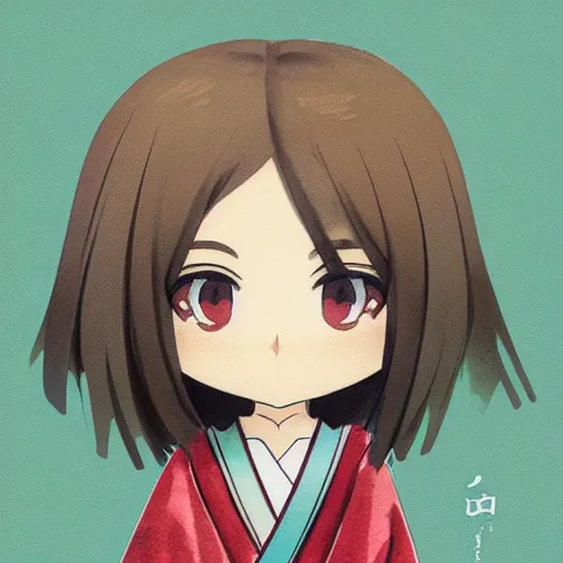 Image similar to beautiful water color concept art of face detailing cute nendoroid girl in the style of japanese wood printing , toon rendering, close-up, no shade, modern art, kyoto animation, manga, Julian Opie