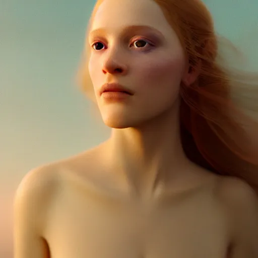 Image similar to photographic portrait of a stunningly beautiful english renaissance female in soft dreamy light at sunset, beside the sea, soft focus, contemporary fashion shoot, in a denis villeneuve movie, by edward robert hughes, annie leibovitz and steve mccurry, david lazar, jimmy nelsson, extremely detailed, breathtaking, hyperrealistic, perfect face, octane render