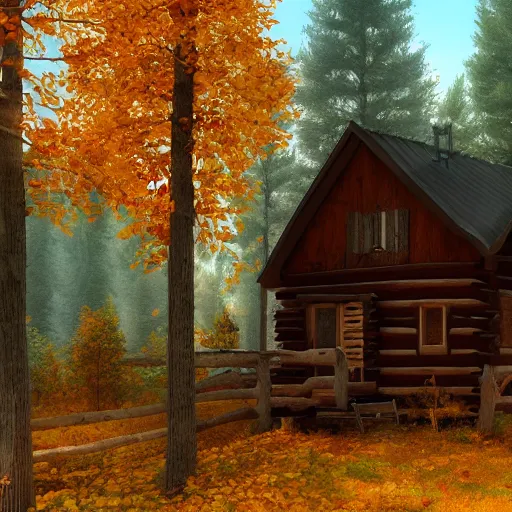 Prompt: cabin in an autumn forest, artstation