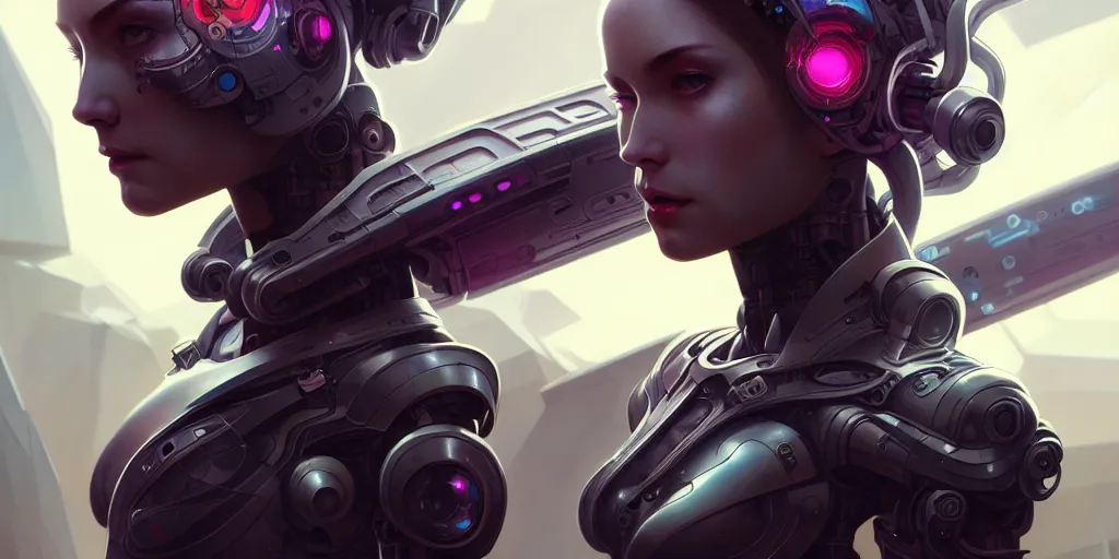 Image similar to ultra detailed, the creation of a female android, sci - fi, eerie, cyborg, cyberpunk, fantasy, triadic color scheme, octane render, matte painting, asymmetrical, intricate concept art, triadic color scheme, art by artgerm and michelangelo and dzo and greg rutkowski and alphonse mucha and wlop