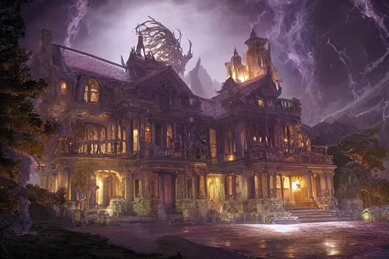 Image similar to the most amazing dream you ever had about mansion of elemental of earth, hyper realistic, ambient lighting, concept art, intricate, hyper detailed, smooth, dynamic volumetric lighting, octane, cinematic