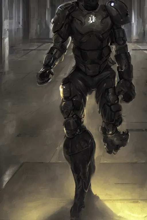 Image similar to a exaggeratedly muscled black - coated anthropomorphic horse wearing a skintight tactical clothing, test subject supersoldier, in a corridor of a research facility, game character, highly detailed, digital painting, artstation, concept art, illustration, art by artgerm, greg rutkowski, wlop