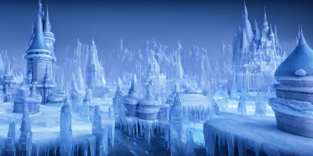 Image similar to in an ethereal ice kingdom city, highly detailed, 8 k, hdr, award - winning, octane render, artstation