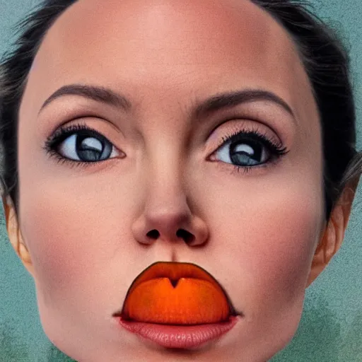 Image similar to an orange with the face of angelina jolie