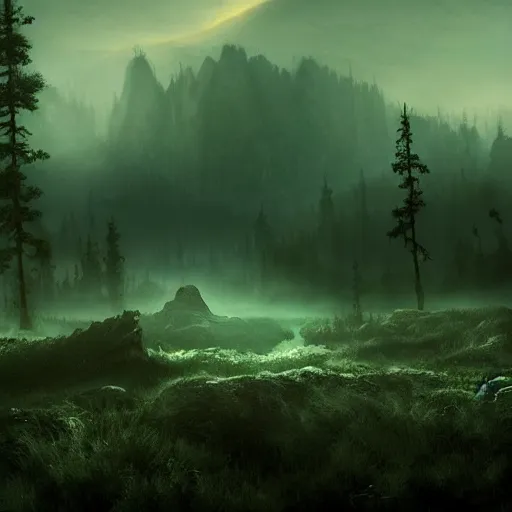 Image similar to huge valley, creepy valley, extreme drama, distant glow, hdr, movie still, fully photorealistic, artstation, beautiful concept art, sharp luminescent focus, nd 6, sony fx 6, glowing luminescent invocations