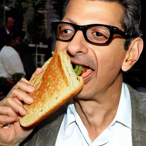 Image similar to fat Jeff Goldblum eating a sandwich