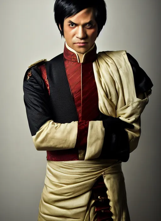 Image similar to real life Prince Zuko portrait photo, Sigma 50mm f/1.4, beautiful, photo by annie leibovitz
