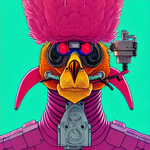 Image similar to portrait painting of a punk chicken - headed cyborg, sharp focus, award - winning, trending on artstation, masterpiece, highly detailed, intricate. art by josan gonzales and moebius and deathburger