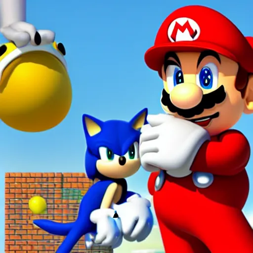 Prompt: super mario hangs out with sonic