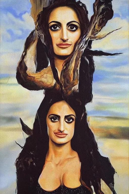 Image similar to oil painting, portrait of penelope cruz, artwork by salvador dali