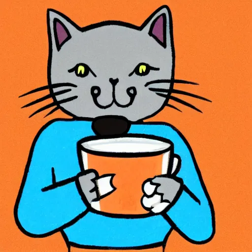 Image similar to A cat sipping coffee, cartoon in the style of Nickelodeon