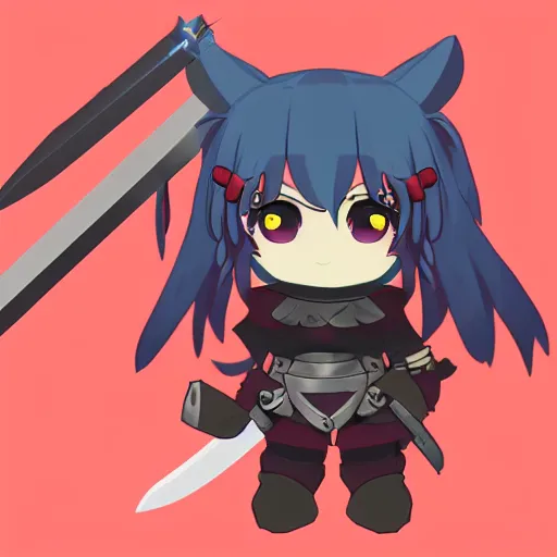 Prompt: cute chibi fumo plush of a heavy sword wielding cursed paladin, shadow armor, monster girl, stylized cel shading, vray