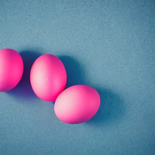 Image similar to bright pink bubblegum, shaped like eggs, award winning photo, close up, high quality