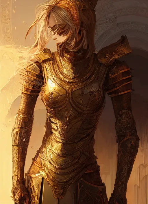 Image similar to portrait knights of zodiac girl, golden and copper shining armor, in ruined agora of athens sunrise, ssci - fi and fantasy, intricate and very very beautiful and elegant, highly detailed, digital painting, artstation, concept art, smooth and sharp focus, illustration, art by ilya kuvshinov and z - - ed and tian zi and wlop