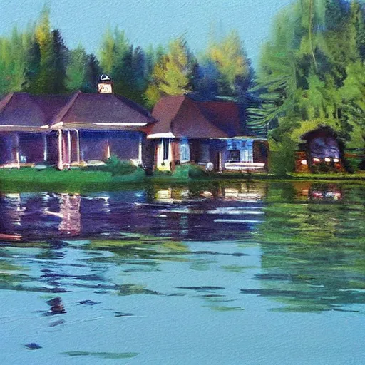 Image similar to a house by the lake painted by jason rainville