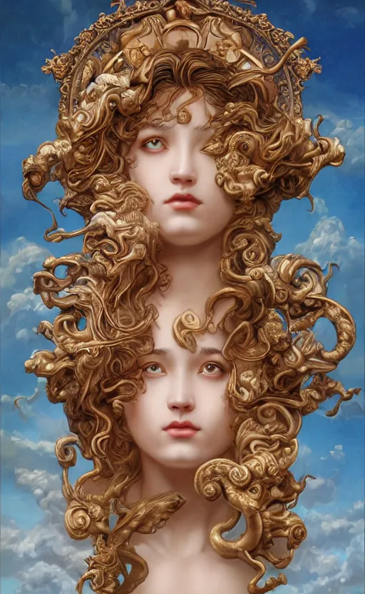 Prompt: art nouveau god of wind and oceans, rococo, humanoid - fine - face, pretty, key visual, realistic shaded perfect face, brown skin, fine details by stanley artgerm lau, wlop, mark ryden, andrei riabovitchev, marc simonetti, and sakimichan, trending on artstation