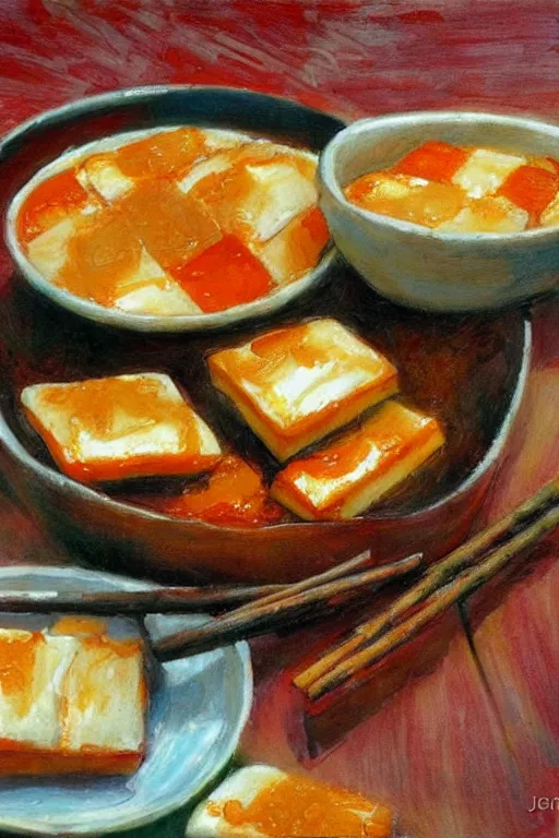 Prompt: korean spicy rice cakes by jerry pinkney