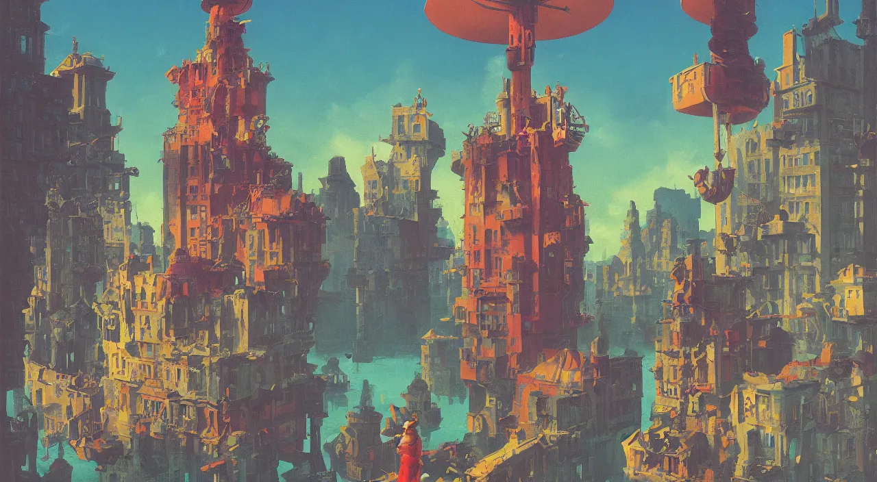 Image similar to single flooded tentacle tower, very coherent and colorful high contrast!! masterpiece by rene magritte simon stalenhag carl spitzweg syd mead norman rockwell edward hopper james gilleard, minimalist, dark shadows, sunny day, hard lighting