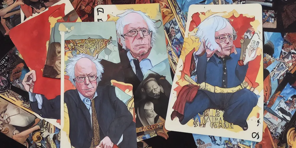 Image similar to Bernie sanders, tarot card, anime