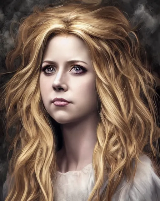 Image similar to happy whimsical jenna fischer cleric, long blonde wind swept hair, ethereal, dreamy, backlit, highly detailed, stern expression, realistic lighting, sharp focus, windswept, rule of thirds, symmetrical facial features, by artgerm, wlop, rossdraws, frank frazetta, andrei riabovitchev, trending on artstation, hd, 4 k, fantasy