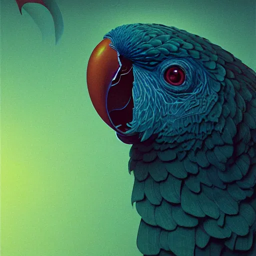 Image similar to A psychedelic parrot, ethereal, extremely high detail, photorealistic, cinematic lighting, artstation, octane render, art by Zdzisław Beksiński