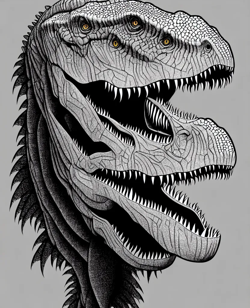 Prompt: tyrannosaurus rex, symmetrical, accurate, simple clean lines, black and white, coloring book, comic book, line art, by martina matteucci, pavel shvedov, peter lundqvist, diane ramic, christina kritkou, artstation