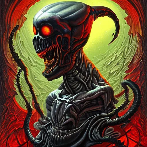 Prompt: doom giger alien venom elden ring demonic hell portrait of satan, Pixar style, by Tristan Eaton Stanley Artgerm and Tom Bagshaw.