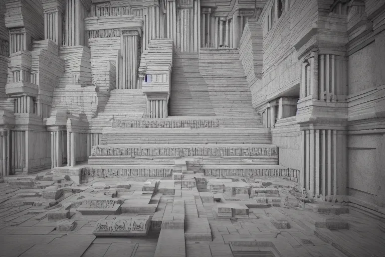 Image similar to depthmap of geometric ancient temple, elegant, highly detailed, smooth, sharp focus, beautiful, geometric, trending on artstation, cinematic, artwork by WLOP