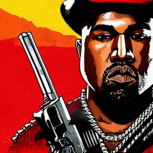 Image similar to kanye west in stephen bliss illustration red dead redemption 2 artwork of kanye west, in the style of red dead redemption 2 loading screen, by stephen bliss, artstation