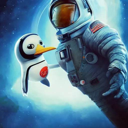 Prompt: astronaut penguin floating in space, movie by nuri iyem, james gurney, james jean, greg rutkowski, anato finnstark. pixar. hyper detailed, 5 0 mm, award winning photography