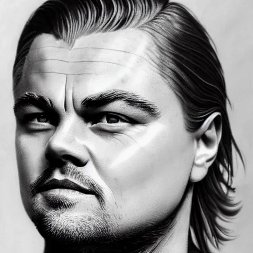 Image similar to Leonardo DiCaprio with a mullet and mustache, portrait, detailed