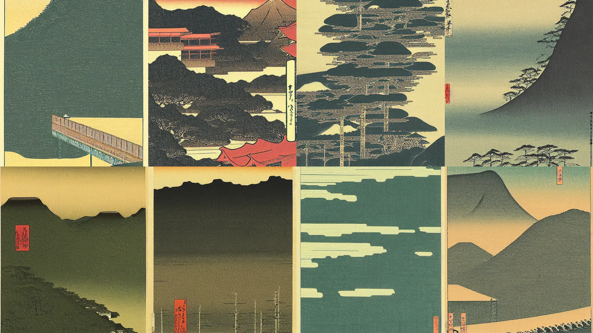 Prompt: vertical landscape by okami, shin - hanga, hasui kawase