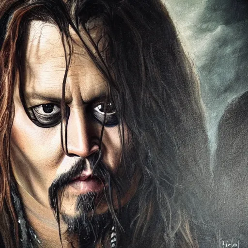 Image similar to Johnny Depp, elden ring boss, matte painting, detailed, elden ring, oil on canvas