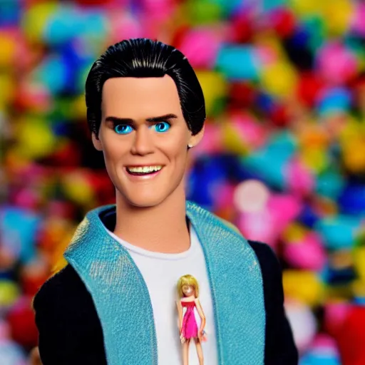 Image similar to jim carrey as a barbie doll, photography, toy,