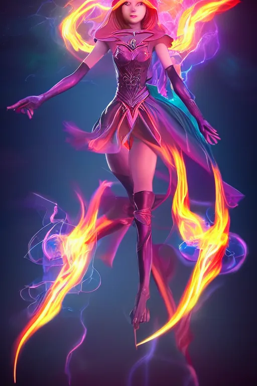 Image similar to beautiful dark magician girl controlling coloured flames, full body, mystical, ultra detailed, 4k ,