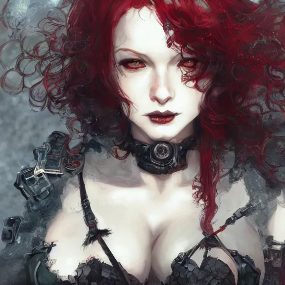 Image similar to christina hendricks!!! goth, tankoban, 4 k, tone mapping, akihiko yoshida, james jean andrei riabovitchev marc simonetti, yoshitaka amano, long hair, curly, h. hydrochaeri