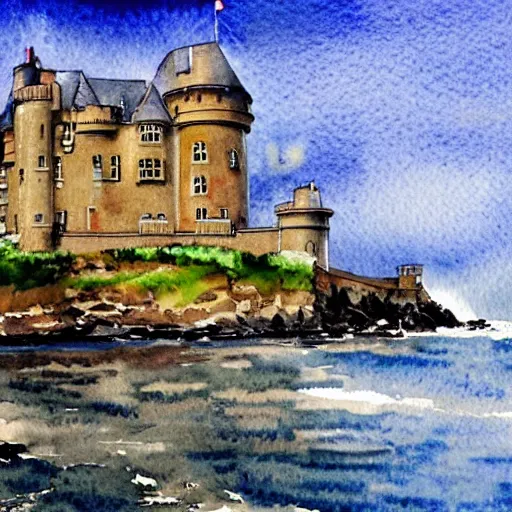 Image similar to beautiful watercolour irish castle overlooking the ocean