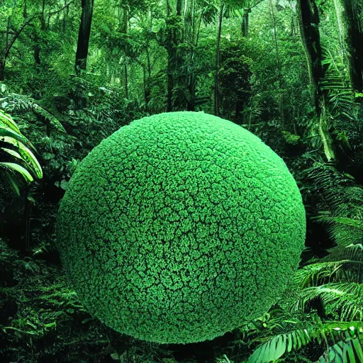 Image similar to ginormous single celled slime amoeba in a dense jungle made of giant trees and dense foliage