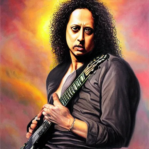 Prompt: kirk hammett painting by ravi varma