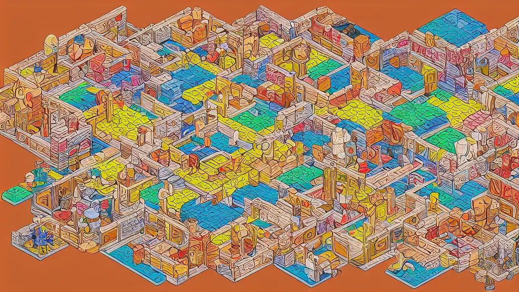 Image similar to fresco unbridled tatami isometric puzzle game, intricate design tatami